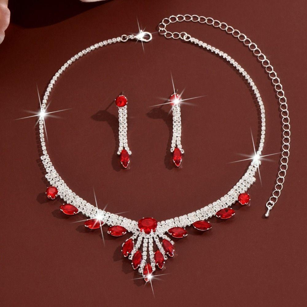 Light Luxury Stud Earrings Collarbone Chain Set Fashion Bridal Wedding Jewelry  Bride