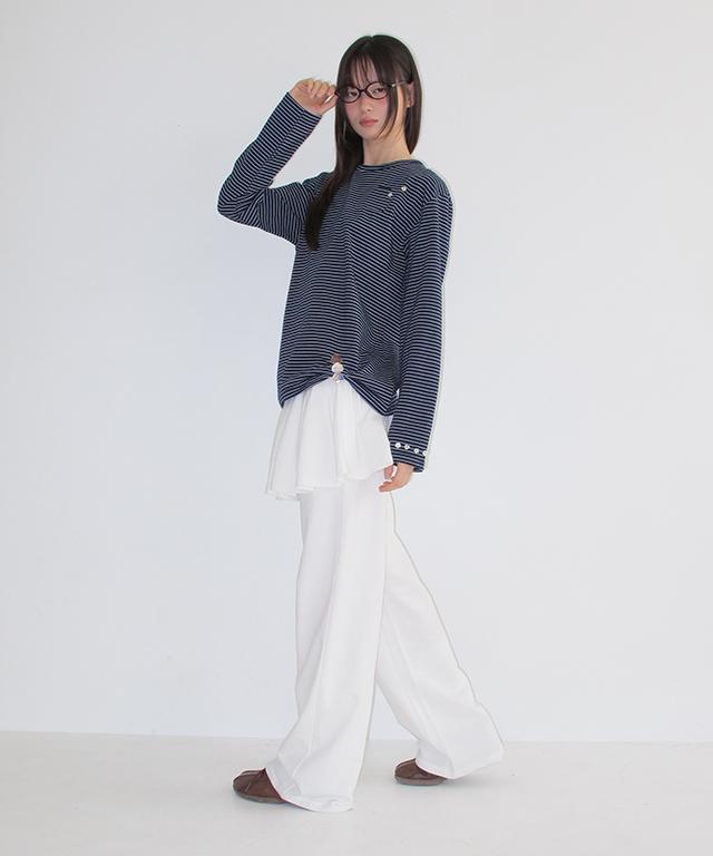 RONRON Button Mini Pocket Stripe Long Sleeve Navy