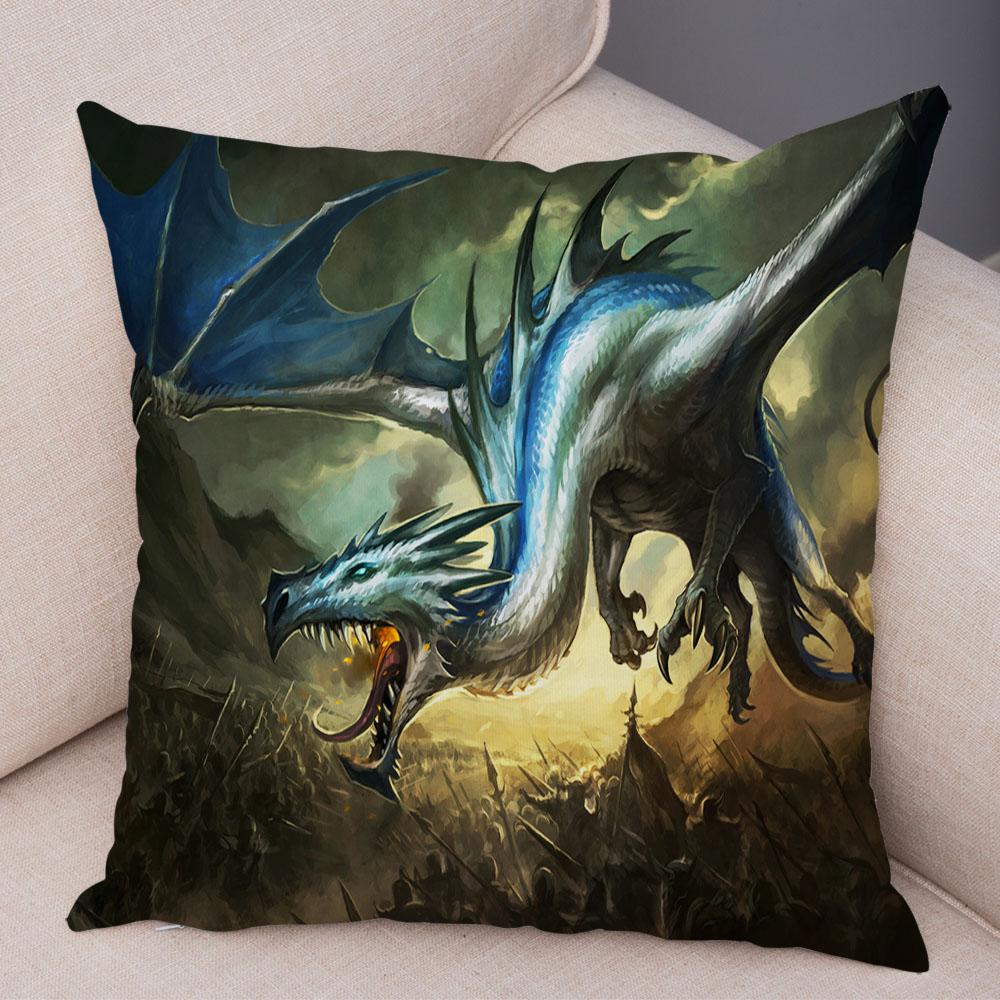 Fronha de almofada com estampa de animal de desenho animado, capa de almofada com estampa de dragão, capa de almofada decorativa para carro, sofá, casa, sala de estar