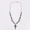 European and American Cross Gothic Stainless Steel Pointed Cone Black Gallstone Fringed Necklace for Men and Women