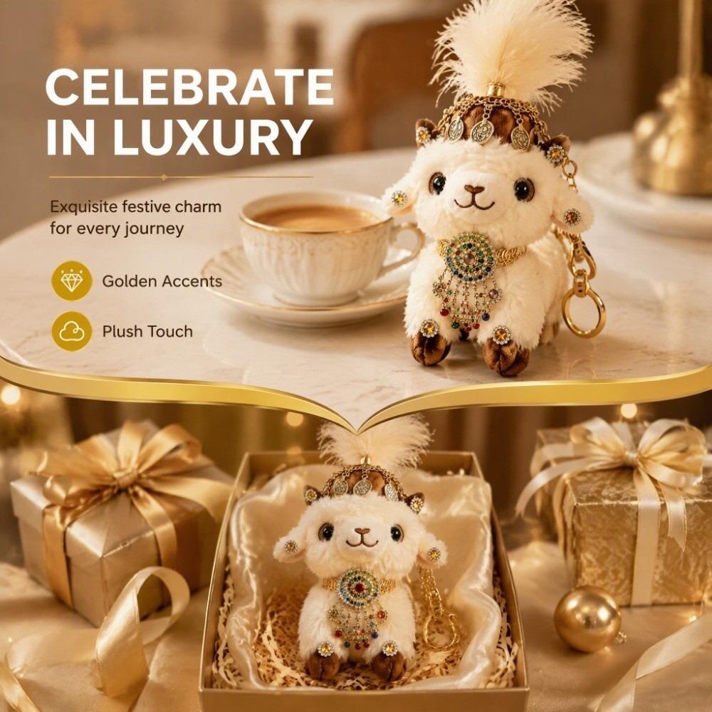 Feather Rhinestone Sheep Goat Keychain Soft Lamb Bag Charm Gift Mascot Pendant Spring Festival