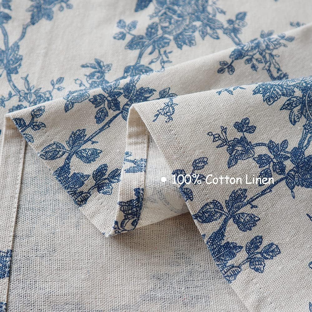 Blue Floral Pastoral Tablecloth, Vintage Cotton Linen Rectangular Table Cover  For Dinner Picnic Coffee Party Table Home Decor