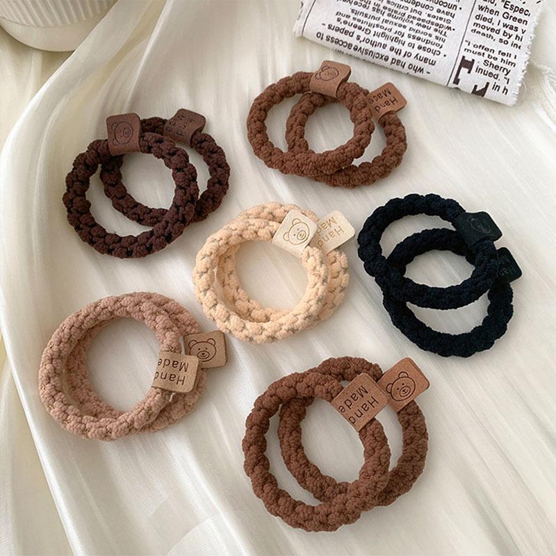 1 Set Damen Koreanische Kaffee Bär Haargummis Mädchen Hochelastische Haargummis für Dickes Haar Schwarzes Scrunchie Knekkie Zubehör