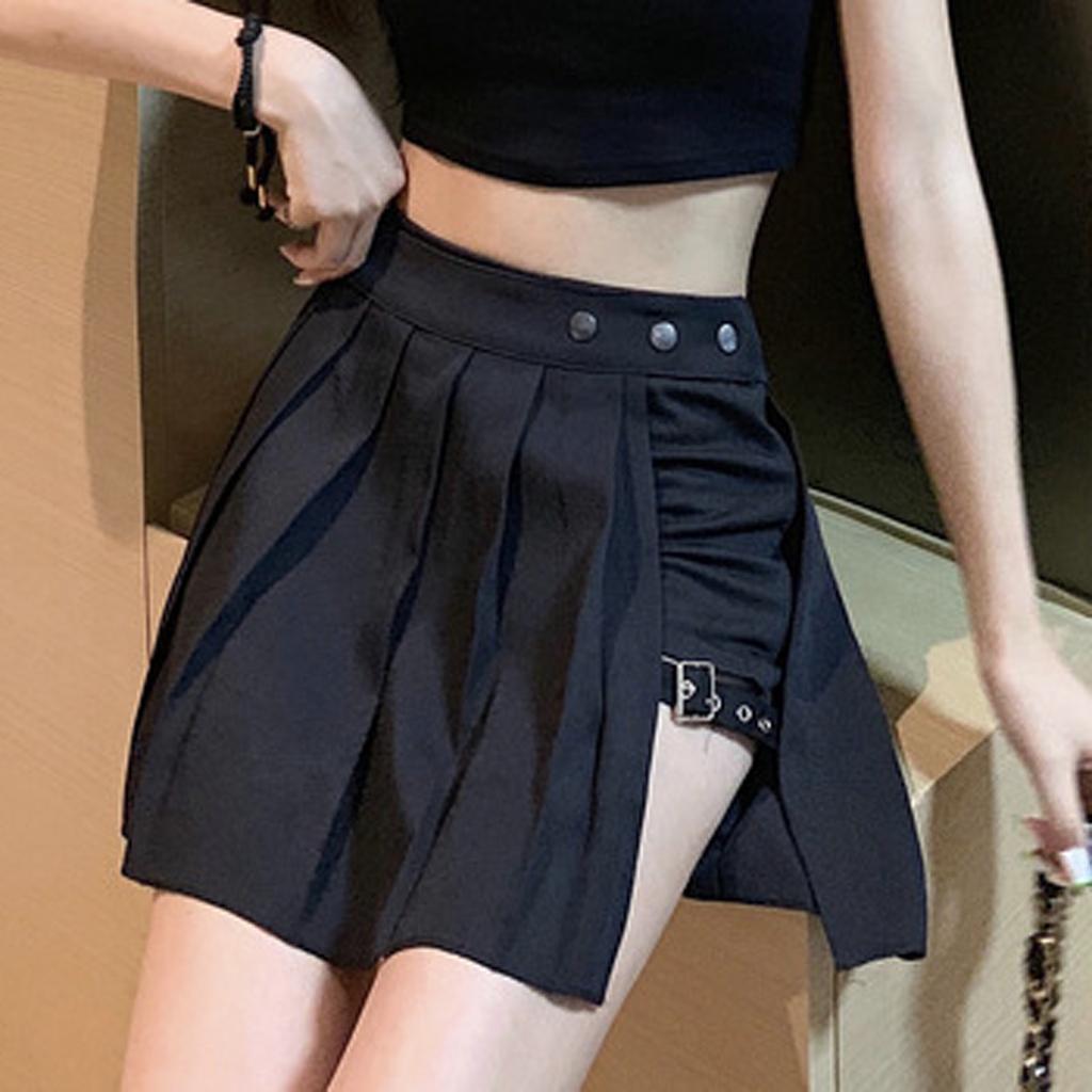 Women Fashion Casual Solid High Waist Ruffled Frenulum Zipper Short Skirt