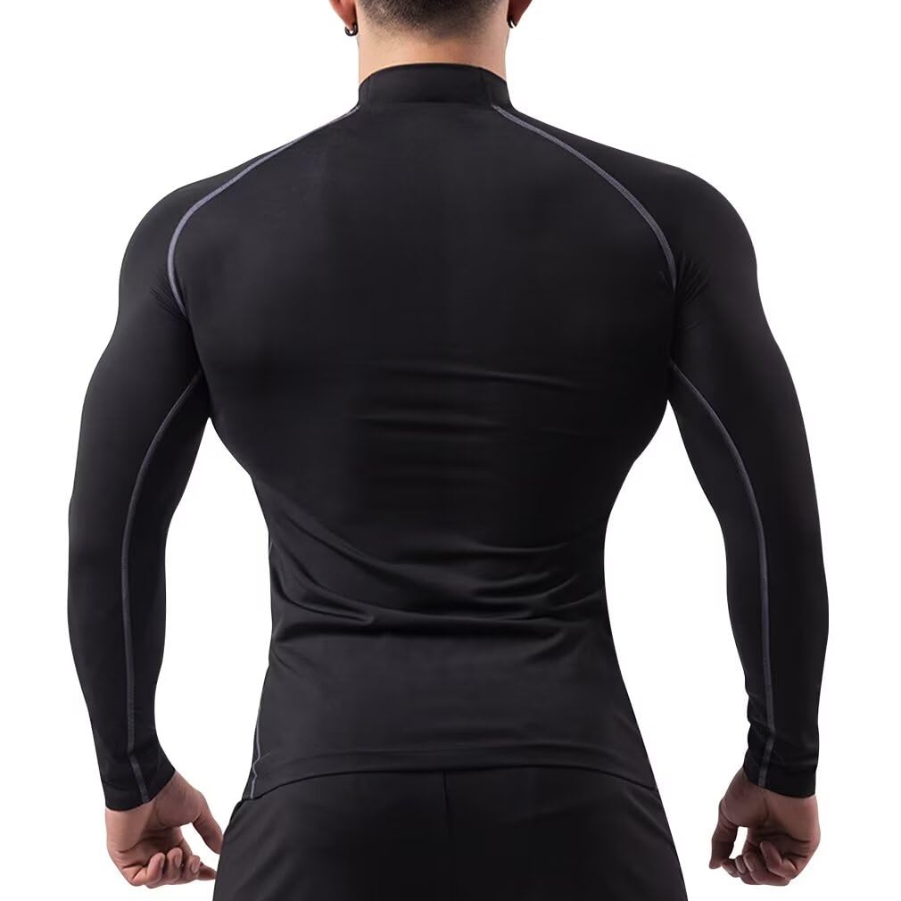 Sillictor Long Sleeve High Neck Compression Power Stretch Sports All UV Size Men's Top, Undershirt, Season, Protection, Cooling, Quick-Drying,