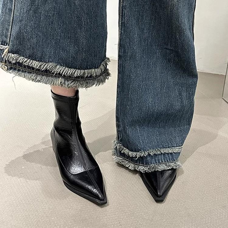 Pointed European and American Short Boots Women's New 2025 Autumn and Winter Women's Boots Fashion Thick Heel Thin Boots Niche Design Martin Boots