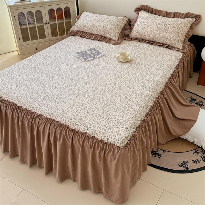 3pcs Bedding Simple Flower Bed Skirt With Pillowcases Wedding Bedspread Bed Sheet Mattress Cover Full Twin Queen King Bedsheets