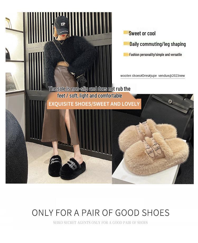 2025 Autumn/Winter Women's Plush Platform Slippers - Cozy Cotton, Thick Sole, Closed Toe