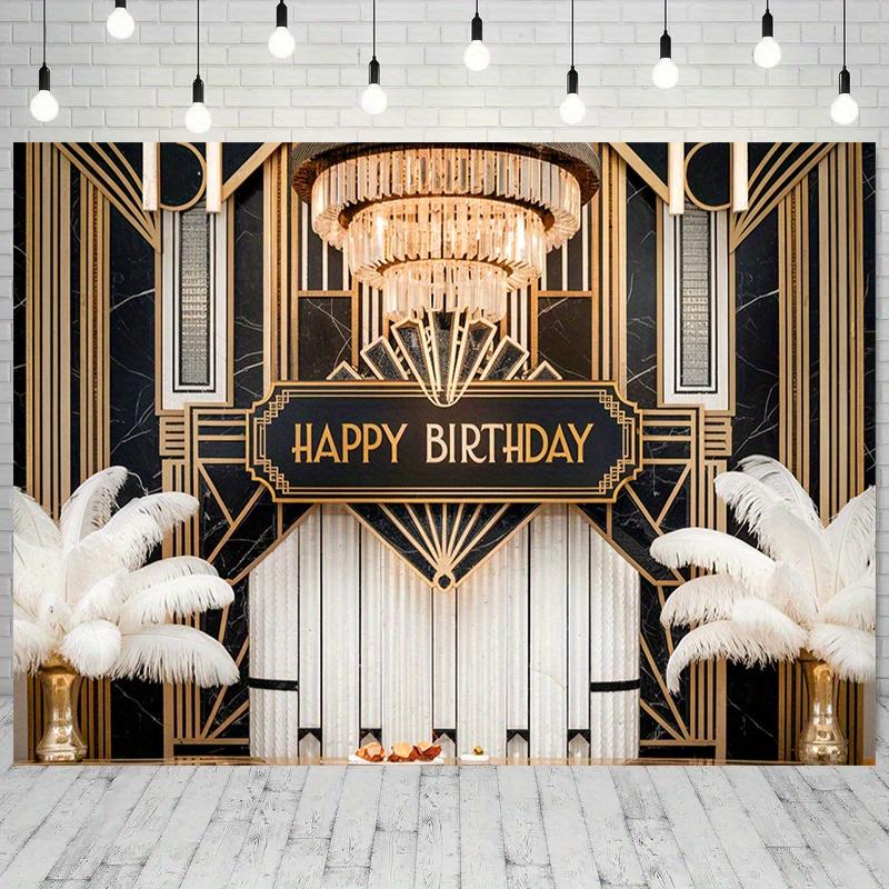 1 Big Gatsby Themed Birthday Background - Black and Gold Art Deco Party Decor, Party Decor Supplies