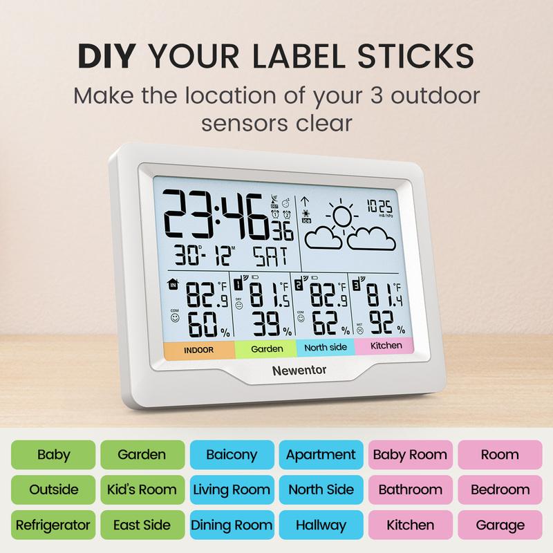 Wetterstation Innen/Außen Kabellose Sensoren Digitales Thermometer Hygrometer LED LCD Display Thermometer mit 3 Fernsensoren