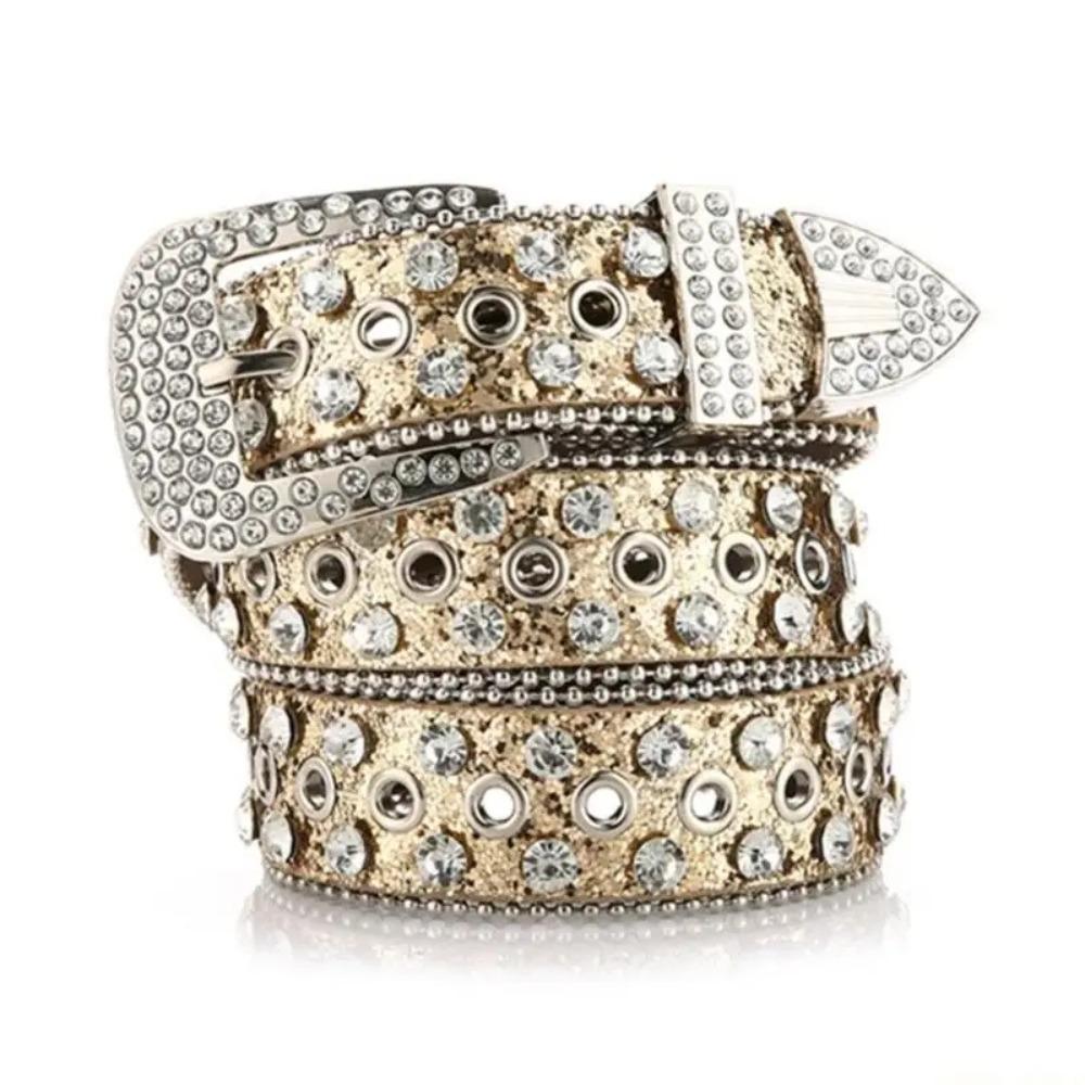 PU Leather Rivet Belt Y2K Women Waistband Retro Rhinestone Belts  Decorative Jeans золотой