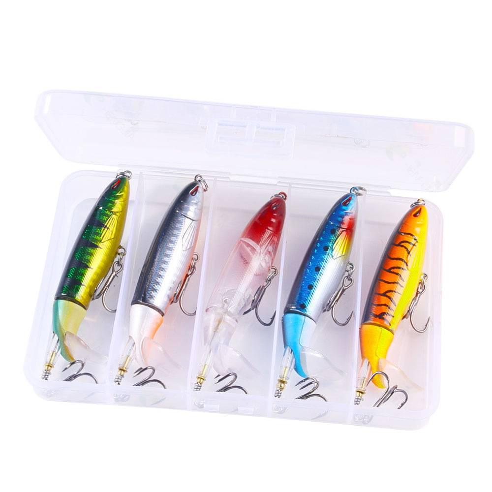 

5-10PCS Floating Pencil Bait with Blood Groove Hook Lure 10-14M Line 1# Rotating Propeller Surface Tractor Hard Bait for Fishing 10CM-13.5G