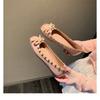 Shoes Round Head Light Mouth Contrasting Color Satin Bow Rivet Flat Sole Shoes Women's Spring