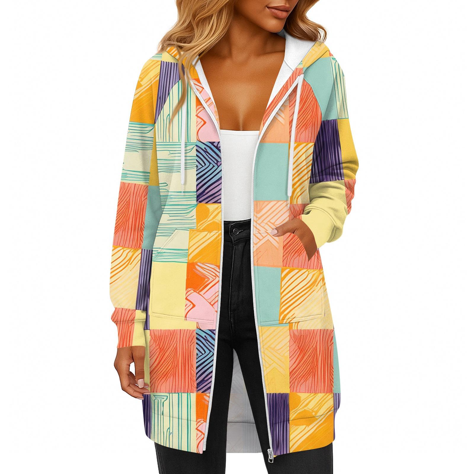 

Женская модная толстовка с длинными рукавами, принтом, капюшоном на кулиске, карманом на молнии, длинная, повседневная XXL оранжевый