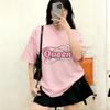 Women's pink and black jersey, suitable for indoor and outdoor use, casual sportswear, versatile T-shirt.