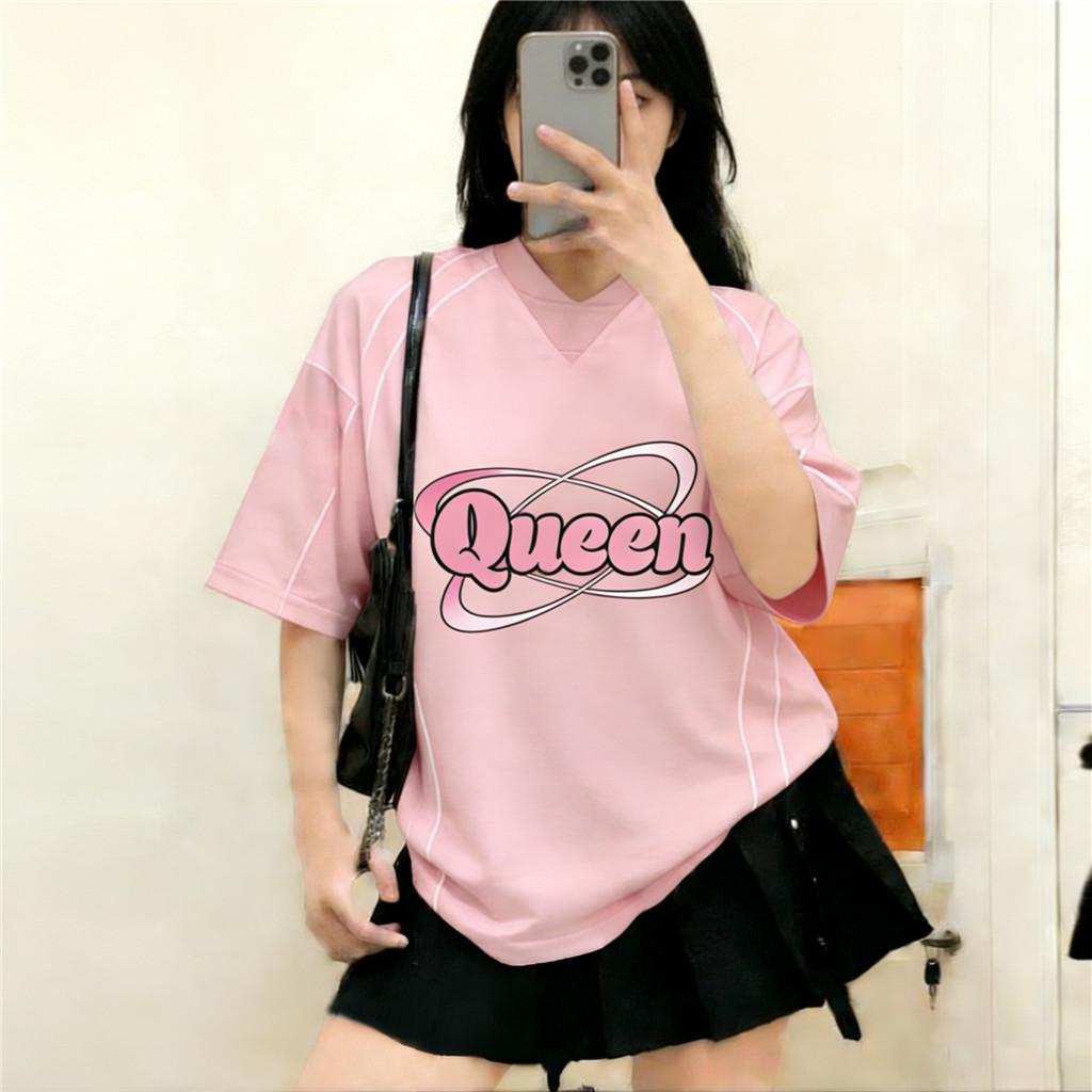 Women's pink and black jersey, suitable for indoor and outdoor use, casual sportswear, versatile T-shirt.