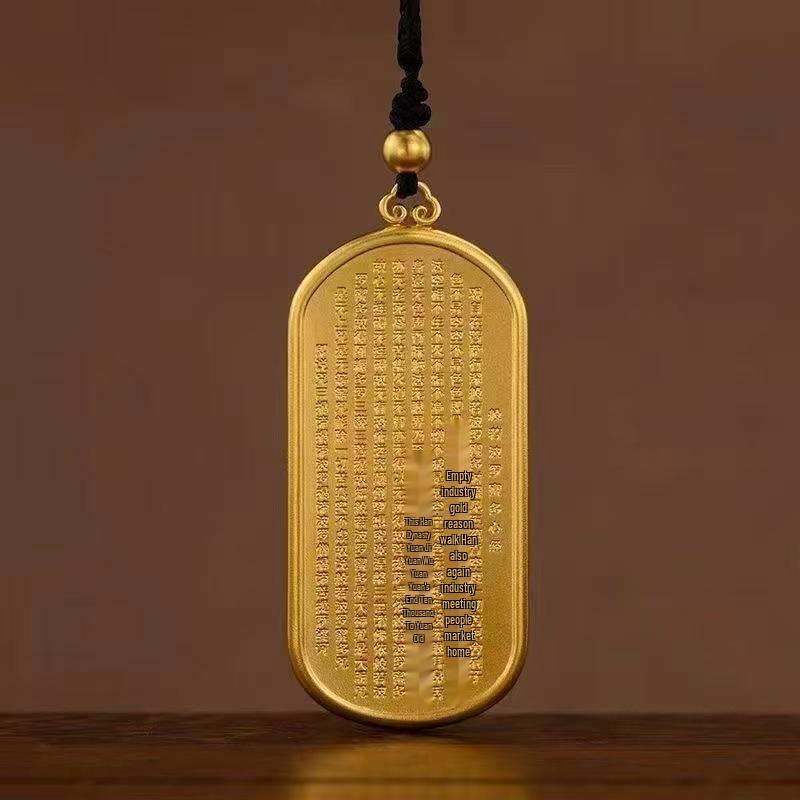 Golden Hannya Kannon Pendant Necklace - Unisex Buddha Heart Sutra Pendant for Safety and Serenity.