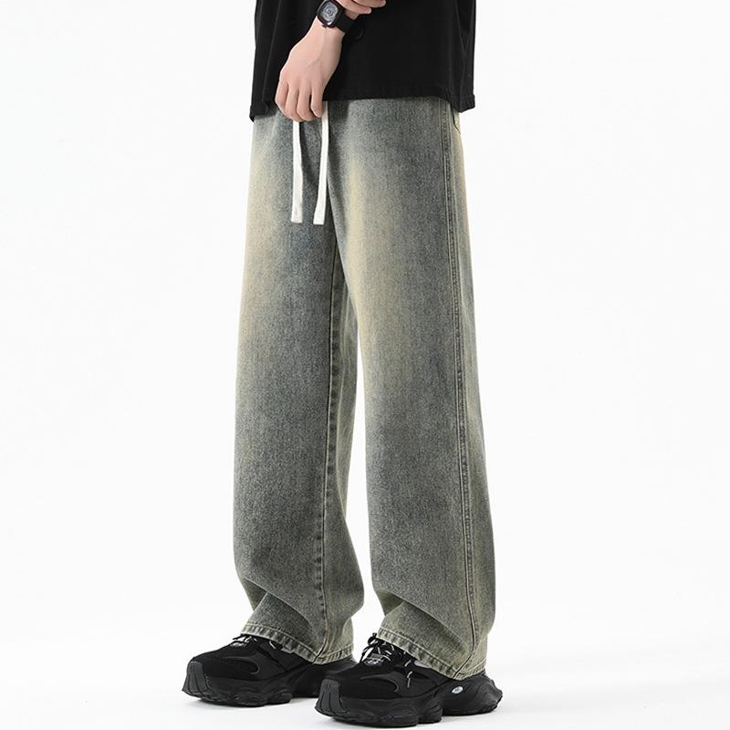 Men's Straight Jeans Casual Loose Belted Vintage Jeans