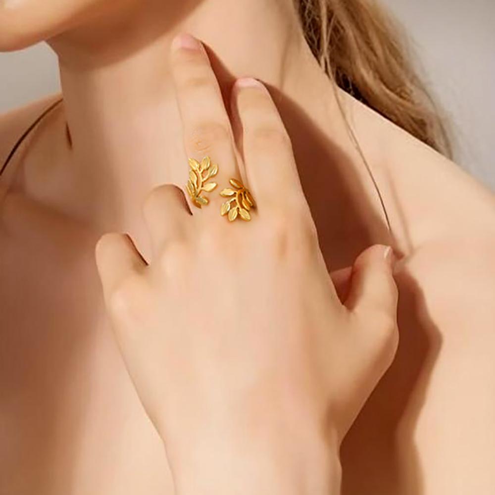 Xiaomi Skyrim Leaves Open Ring Women Stainless Steel Adjustable Finger Rings 2026 Bohemian Jewelry Birthday Gift Wholesale