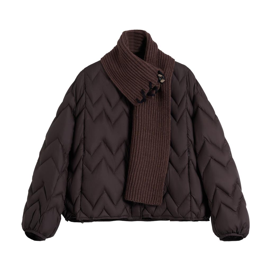 White duck down puff cloud down jacket women's design sense small short jacket including scarf