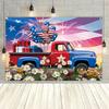 2D Red White Blue Vintage Truck with Balloons Photo Background