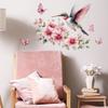 Fresh Watercolor Hummingbird Butterfly Peach Blossom Branch Wall Stickers, Self-Adhesive Decor for Bedroom Bathroom Decoration