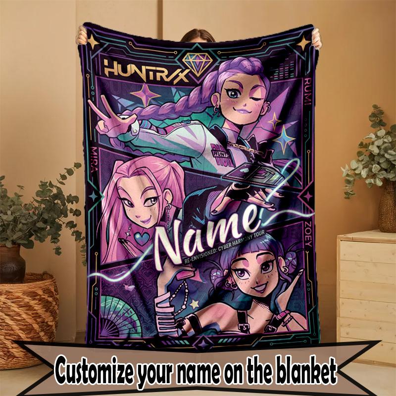 Custom Name Personalized Kpop Demon Hunter Print Blanket, Home Decor, Bedroom, Sofa, Camping, Couch, Gifts for Birthday Christmas