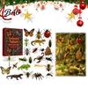 Unique Unboxing Experience 24-Day Christmas Countdown Calendar Box with 24 Insect And Reptile Acrylic Ornaments, 2D Creative Holiday Gifts Flat Animal