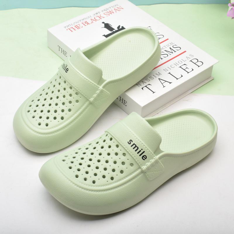 Damen Sommer Loch-Zehen Strand Pantoffeln: Leicht, Hohlkonstruktion, Flacher Boden.