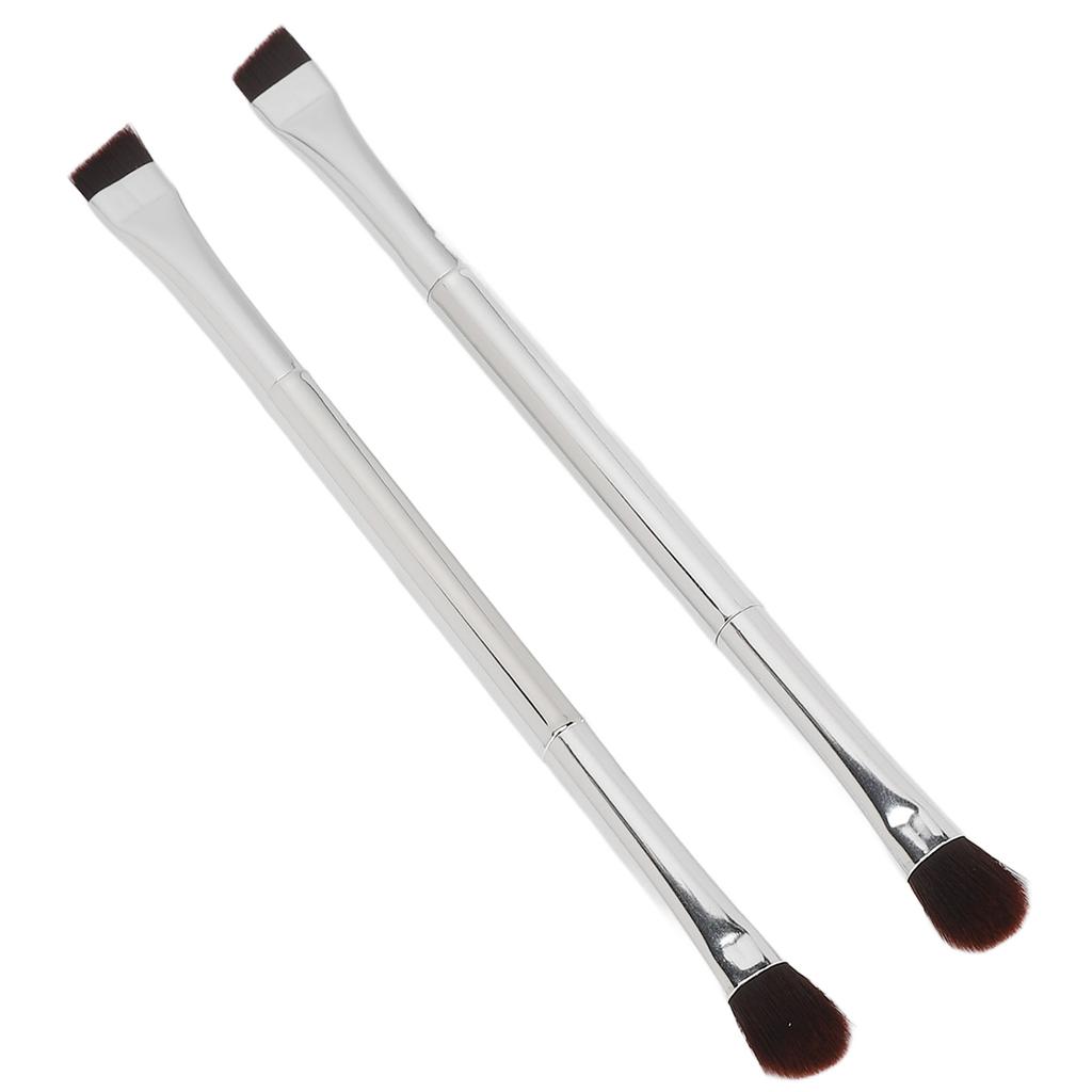 2pcs Double Ended Eyeshadow Brush Set Women Silver Soft Hair Makeup Slanted Eyebrow Brush Cosmetic