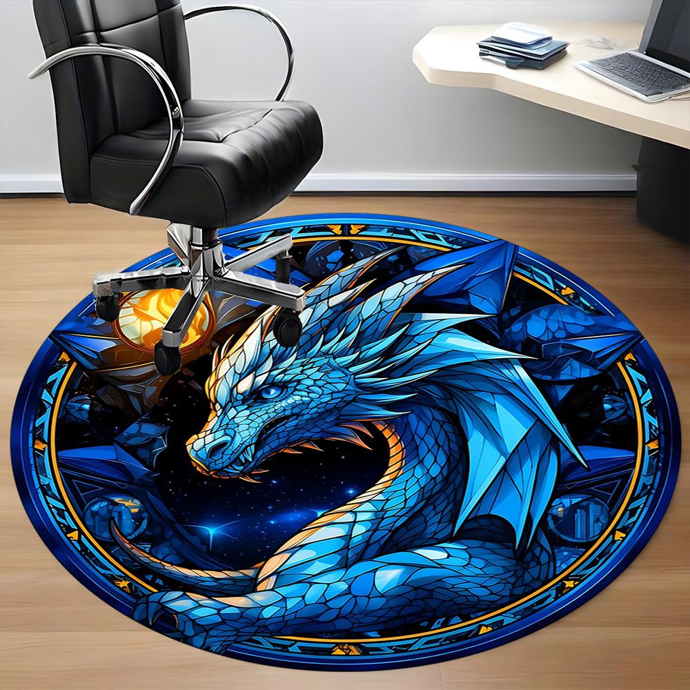 1pc Dragon Fantasy Office Round Area Rug,  Mat Suitable ForOffice, Under Office Chairs Bedroom Living Room Home Decor, Room Deco