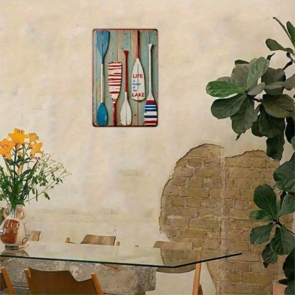 Rustic Lake Metal Wall Art Vintage Sign Paddle Design 12x8 Inches Cabin Decor
