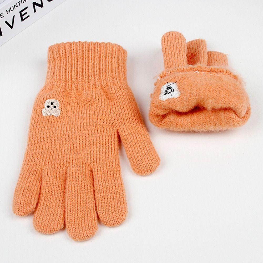Solid Color Touch Screen Gloves Bear Cycling Gloves Cute Winter Knitted Gloves  Women