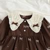 Baby-Krabbelstrampler im koreanischen Stil mit besticktem Kragen - Langarm, Niedrige Vollabdeckung für Frühling/Herbst.