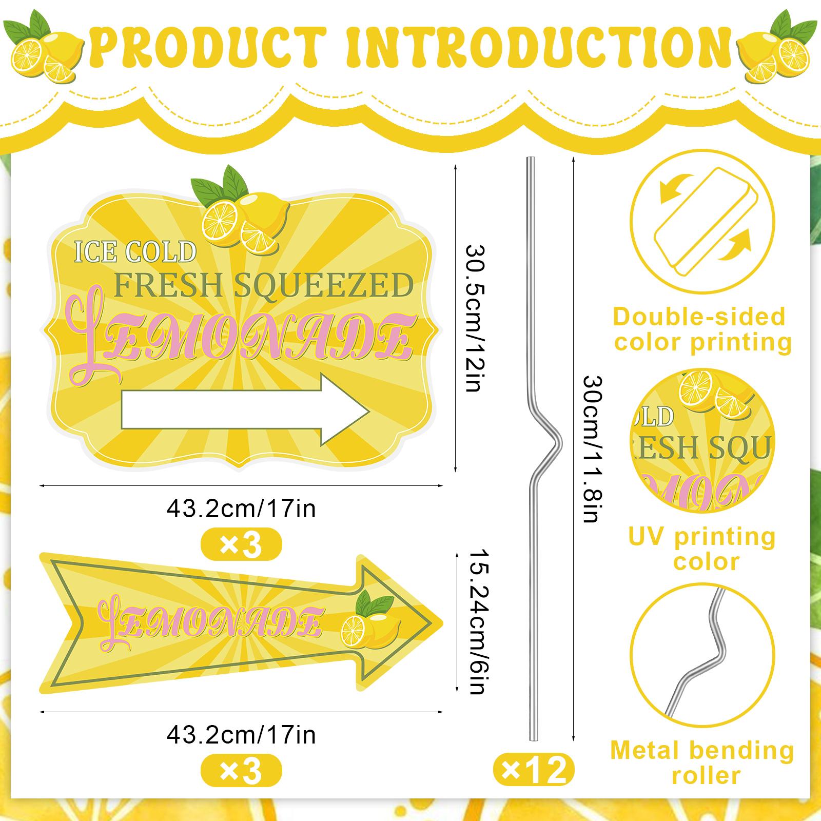 6Sets Lemonade Shop Sign,17 X 12 Summer Lemonade Yard Sign Stake Double Sided Lemonade Stand Arrow Sign 17 X6 With Metal Sta