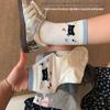 Women's Cute Cat Flocking Mid-Calf Socks, Seamless Toe, Pure Cotton, Spring/Autumn 2026 Style.
