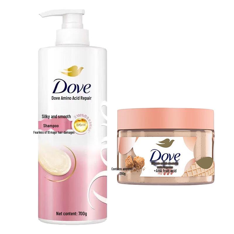 Dove Silky Smooth Amino Acid Shampoo & Coconut Body Scrub Set