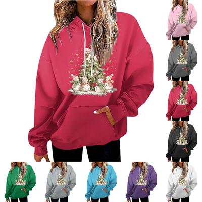 Damen Casual Mode Weihnachten Bedruckte Buchstaben Lässiges Kapuzensweatshirt mit Taschen