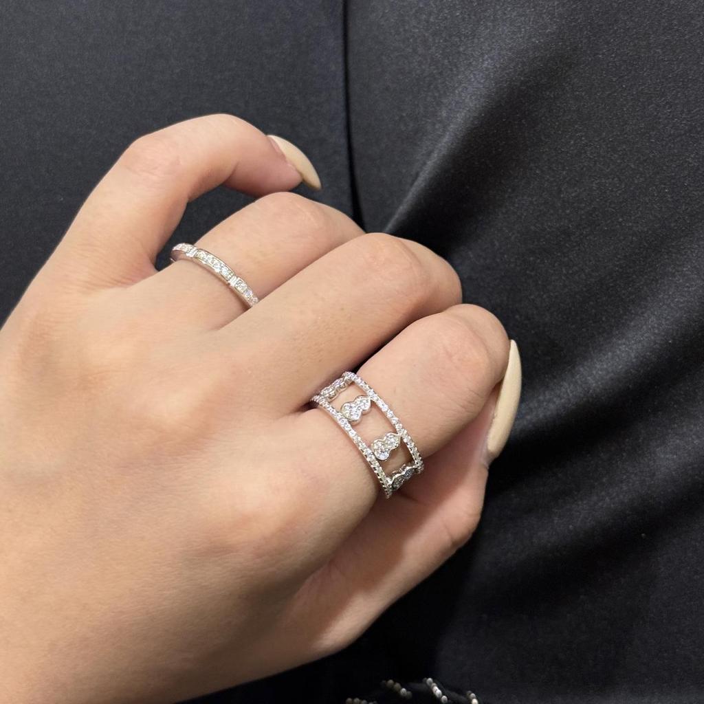 Chain shaped single row diamond ring, high-end micro inlaid high carbon diamond, personalized and fashionable Electroplating Unisex Gift