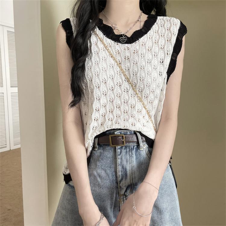 

Летний повседневный 3D цветочный ажурный без рукавов трикотажный топ для женщин XL бежевый