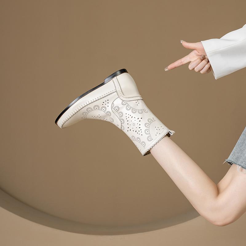 Fashion 2024 Autumn Women Boots Genuine Leather Women Shoes Round Toe Chunky Heel Winter Mic-calf Chelsea Western Boots Increase Height