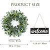 Dremisland Green Eucalyptus Wreath with Welcome Sign 22in Spring Summer Artificial Eucalyptus Wreath for Front Door Polytype Leaves Wreath for Wall