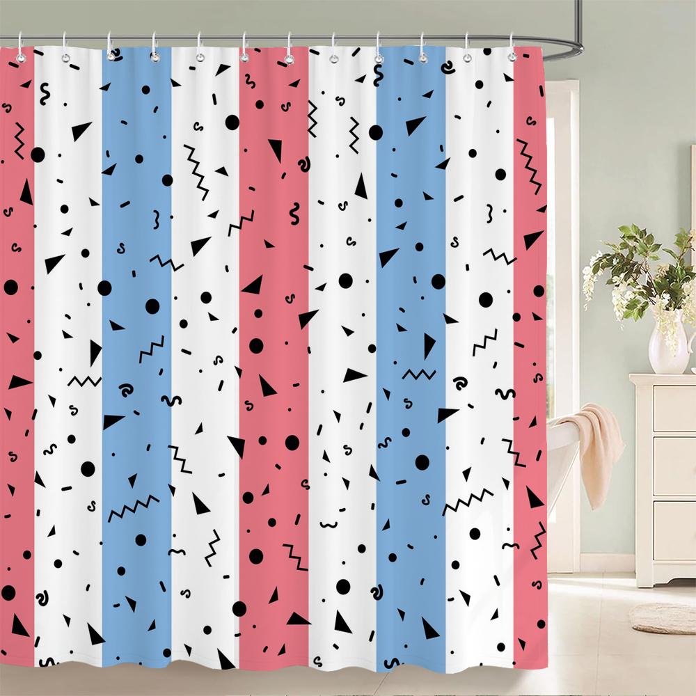 Geometric Stripe Printed Shower Curtain Color Art Polyester Fabric Shower Curtain Home Bathroom Decoration Curtain with Hooks
