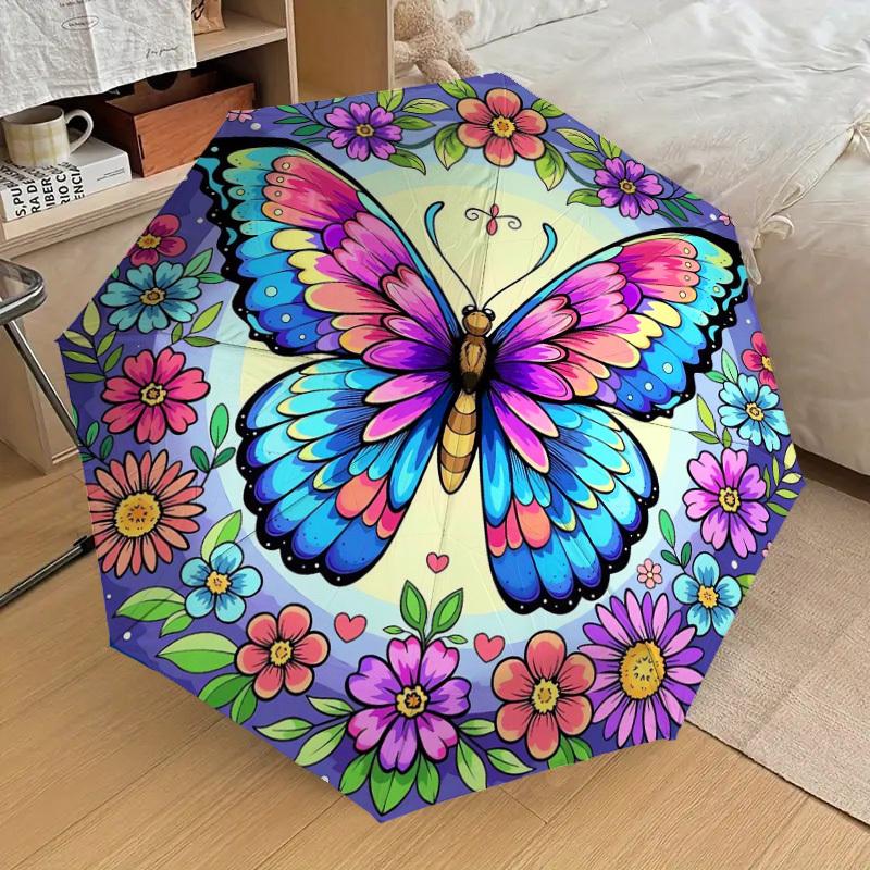 1pc Colorful Butterfly Mandala Umbrella with Plastic Handle,Suitable for All Seasons Home Travel Outdoor UmbrellaDD1790