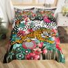 New Tiger Bedding Set Red Rose Flower Africa Big Cat Comforter Cover Set Animal Themed 2-3Pcs Queen Size Duvet Cover Set