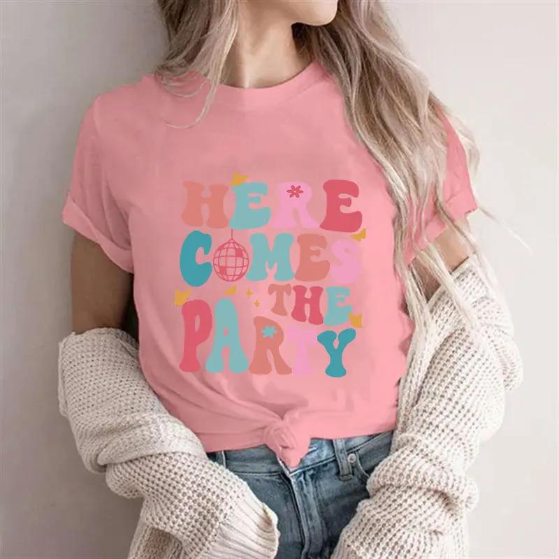 T Shirt for Women Here Come The Bride/party T-shirts Groovy Bachelorette Party Tops Retro Bridal Party Tees Bridesmaid Tshirts