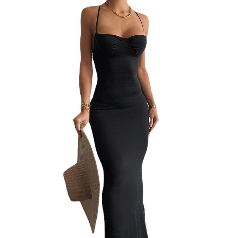 Frauen heiße Sommerferien ärmellose lange Kleider Kleid elegantes sexy rückenfreies drapiertes Maxikleid