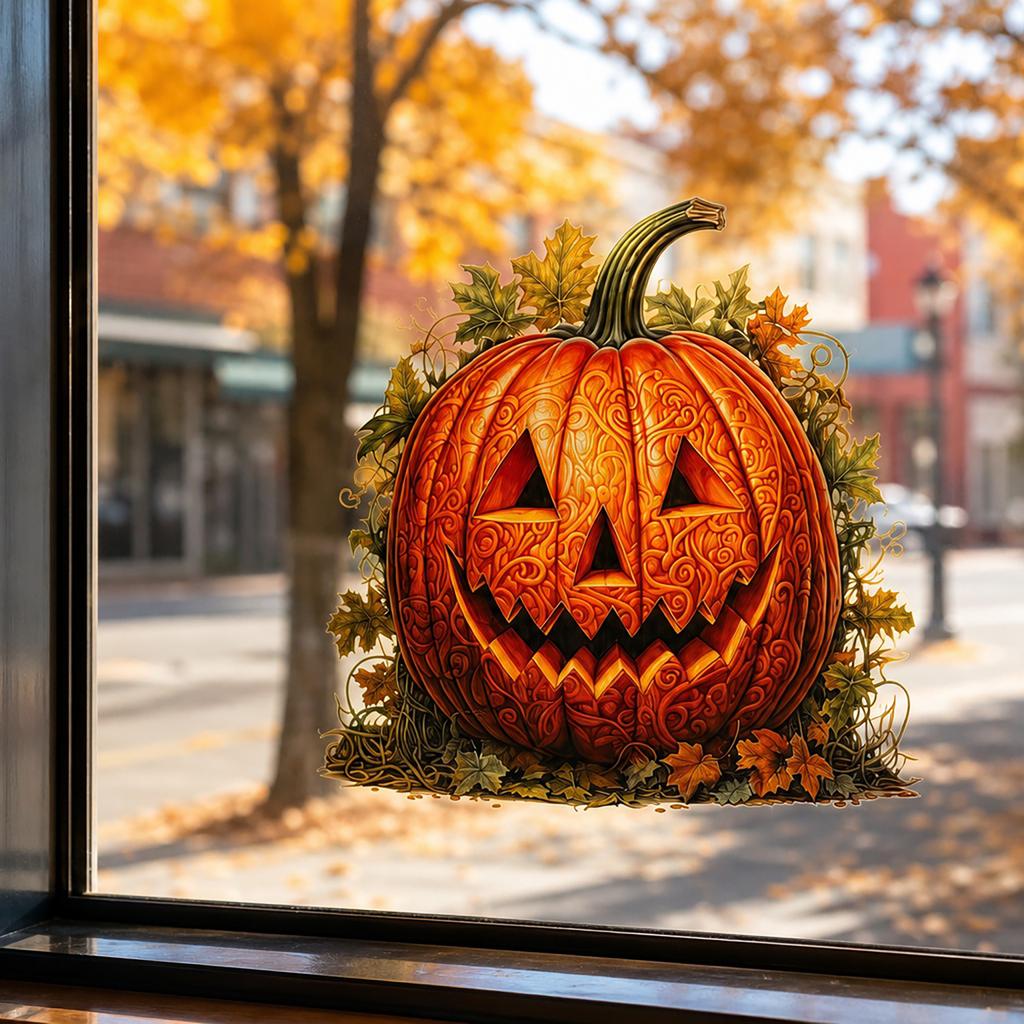 Halloween Static Cling Window Stickers Decorative Pumpkin Face Decal for Autumn Holiday Party Home Office Store Glass Wall Decor