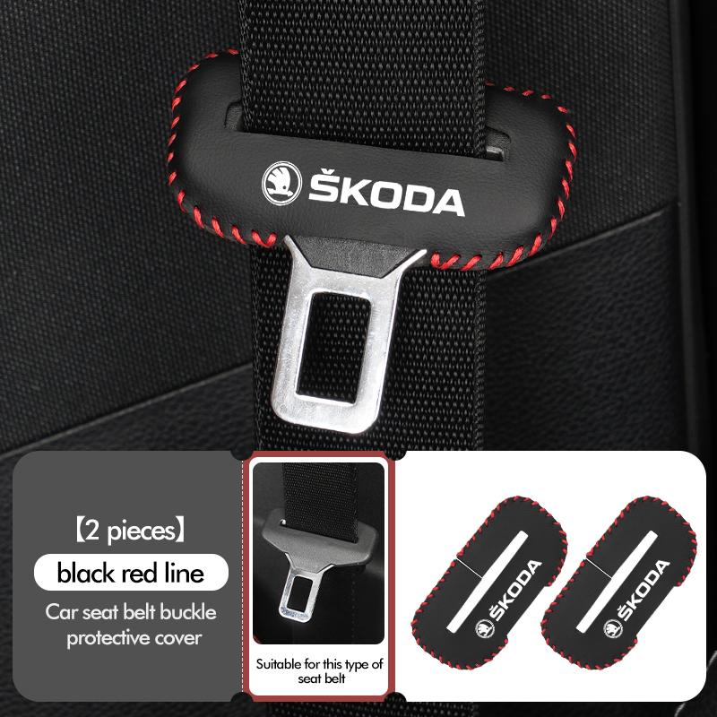 BHBD3 Car Seat Belt Buckle Cover Leather Protector Anti-collision Case For Skoda VRS Octavia 1 2 3 Rapid Kodiaq Karoq Fabia Kamiq