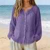 Women’s Long Sleeve Loose Fit Button Down Blouse Lightweight Pleated Top Casual Shirt for Daily Wear